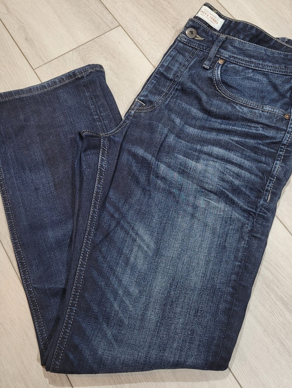 Jack & Jones Men's Clark Regular Fit Midrise 5-Pocket Dark Wash Denim Jeans 33